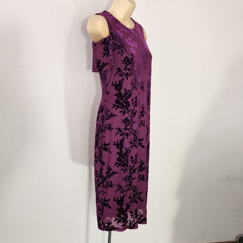 Calvin Klein Dress Velvet Burnout Sheath Purple Size 4 - Picture 11 of 13